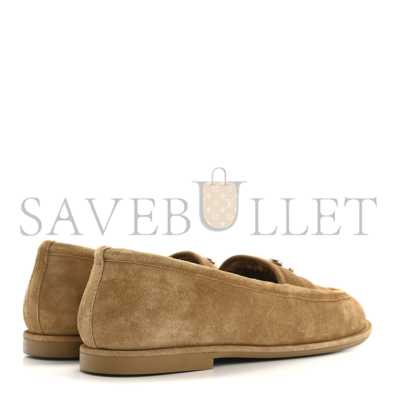 CHANEL SUEDE CALFSKIN CC LOAFERS DARK BEIGE 